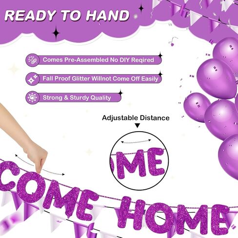 Fulmoon Pre Strung Welcome Home We Missed You So Much Banner Glitter Welcome Home Sign for Party Decorations Military Army Returning, Homecoming, Family (Blue) in Kuwait