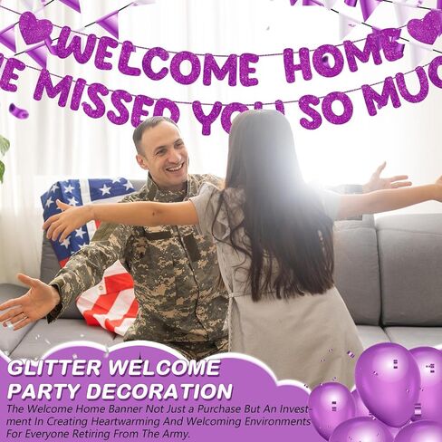 Fulmoon Pre Strung Welcome Home We Missed You So Much Banner Glitter Welcome Home Sign for Party Decorations Military Army Returning, Homecoming, Family (Blue) in Kuwait