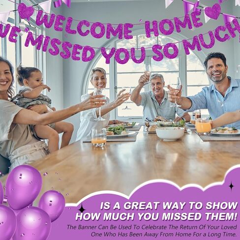 Fulmoon Pre Strung Welcome Home We Missed You So Much Banner Glitter Welcome Home Sign for Party Decorations Military Army Returning, Homecoming, Family (Blue) in Kuwait