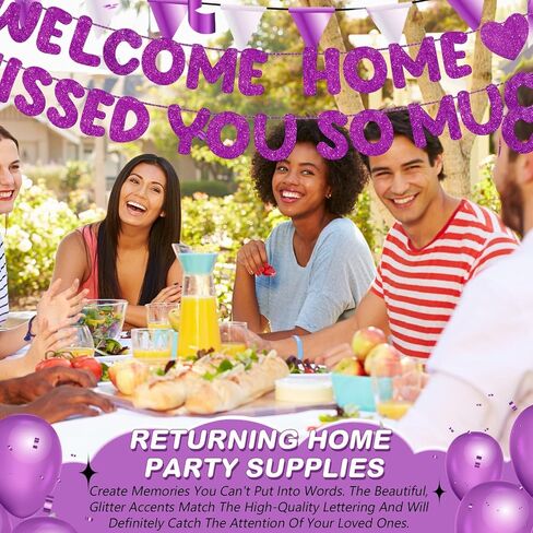 Fulmoon Pre Strung Welcome Home We Missed You So Much Banner Glitter Welcome Home Sign for Party Decorations Military Army Returning, Homecoming, Family (Blue) in Kuwait