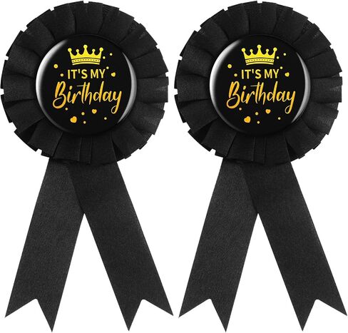 2PCS It's My Birthday Pin for Women Men Black Happy Birthday Ribbon Pin Birthday Queen Ribbon Buttons Badge Pins Party Decoration Satin Corsage Fabric Birthday Party Award Brooches in Saudi Arabia