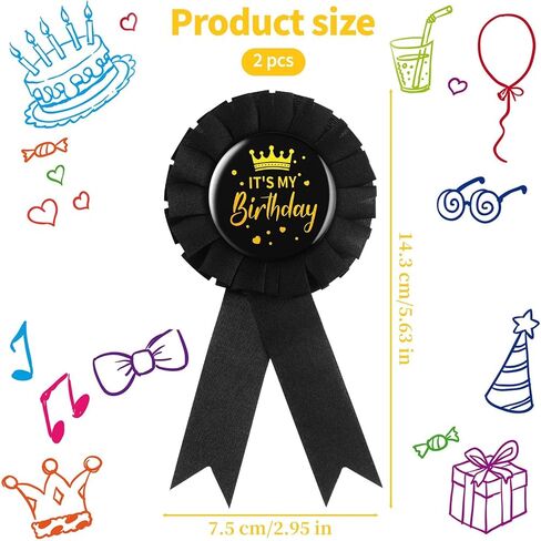 2PCS It's My Birthday Pin for Women Men Black Happy Birthday Ribbon Pin Birthday Queen Ribbon Buttons Badge Pins Party Decoration Satin Corsage Fabric Birthday Party Award Brooches in Saudi Arabia