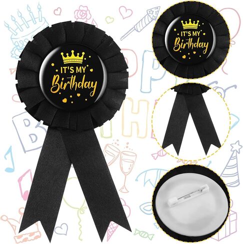 2PCS It's My Birthday Pin for Women Men Black Happy Birthday Ribbon Pin Birthday Queen Ribbon Buttons Badge Pins Party Decoration Satin Corsage Fabric Birthday Party Award Brooches in Saudi Arabia