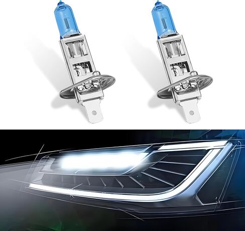 2PCS Car H1 Halogen Bulbs, 12V 100W Car Xenon Light Bulb Headlight Bulbs, Super Bright High Beam, Low Beam and Fog Replacement Bulb, Universal for Most Car Truck Van SUV in Saudi Arabia