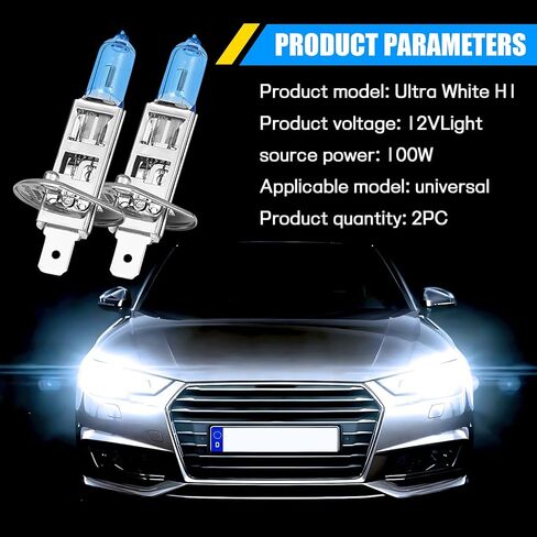 2PCS Car H1 Halogen Bulbs, 12V 100W Car Xenon Light Bulb Headlight Bulbs, Super Bright High Beam, Low Beam and Fog Replacement Bulb, Universal for Most Car Truck Van SUV in Saudi Arabia