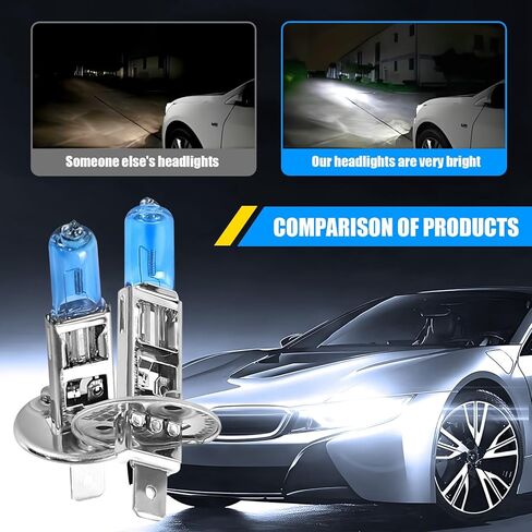 2PCS Car H1 Halogen Bulbs, 12V 100W Car Xenon Light Bulb Headlight Bulbs, Super Bright High Beam, Low Beam and Fog Replacement Bulb, Universal for Most Car Truck Van SUV in Saudi Arabia