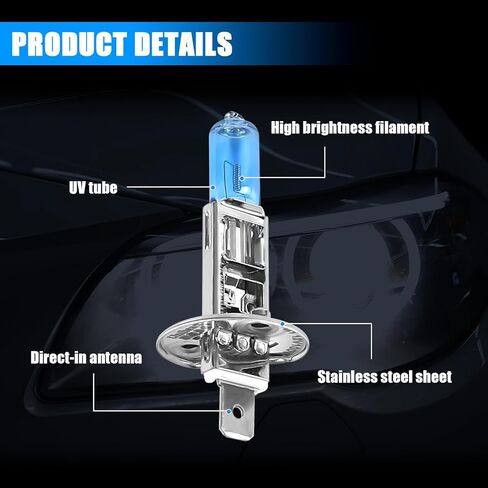 2PCS Car H1 Halogen Bulbs, 12V 100W Car Xenon Light Bulb Headlight Bulbs, Super Bright High Beam, Low Beam and Fog Replacement Bulb, Universal for Most Car Truck Van SUV in Saudi Arabia