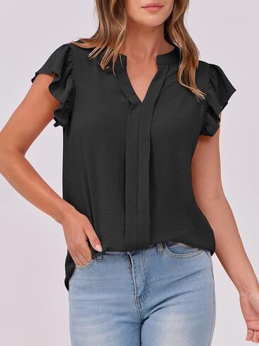 anrabess women regy asy study stuffle sleeve v neck decrits 2025 summer tops work tops in Saudi Arabia