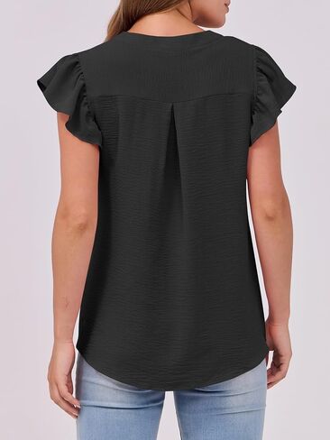 anrabess women regy asy study stuffle sleeve v neck decrits 2025 summer tops work tops in Saudi Arabia