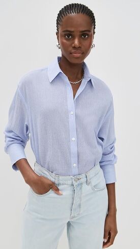 ANINE BING Women's Blue and White Mini Stripe Plaza Shirt in Saudi Arabia