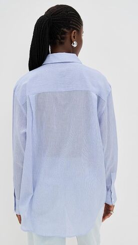 ANINE BING Women's Blue and White Mini Stripe Plaza Shirt in Saudi Arabia