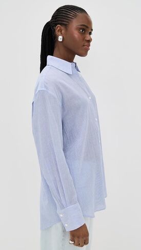 ANINE BING Women's Blue and White Mini Stripe Plaza Shirt in Saudi Arabia