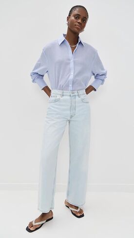 ANINE BING Women's Blue and White Mini Stripe Plaza Shirt in Saudi Arabia