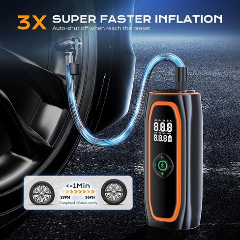 ضاغط الهواء المحمول في إطار ، مضخة هواء 220psi لإطارات السيارات مع بطارية 26000 مللي أمبير في الساعة ، ونقرة واحدة من إطارات مضخة الهواء الذكية للسيارة ، ودراجة نارية ، ودراجة ، وأكثر مع مقياس ضغط الإطارات in Kuwait