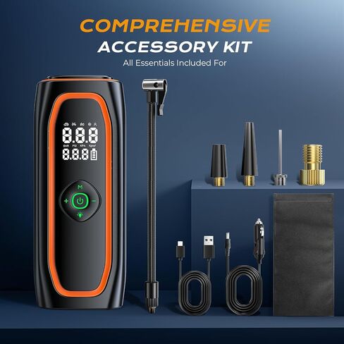 ضاغط الهواء المحمول في إطار ، مضخة هواء 220psi لإطارات السيارات مع بطارية 26000 مللي أمبير في الساعة ، ونقرة واحدة من إطارات مضخة الهواء الذكية للسيارة ، ودراجة نارية ، ودراجة ، وأكثر مع مقياس ضغط الإطارات in Kuwait