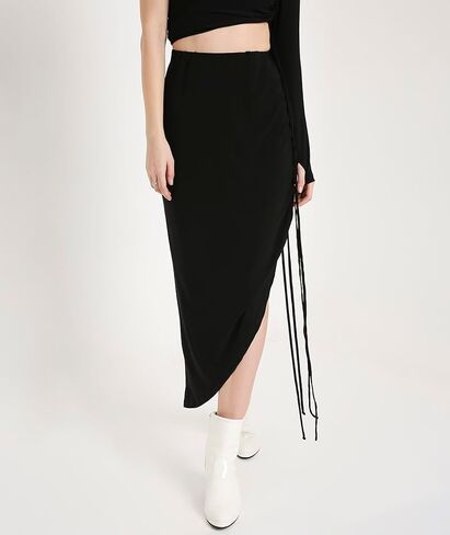 MARCEL & MAE Women's Asymmetrical Ruched Midi Skirt | High Waist Drawstring Skirt with Flattering Slim Fit Design in Saudi Arabia