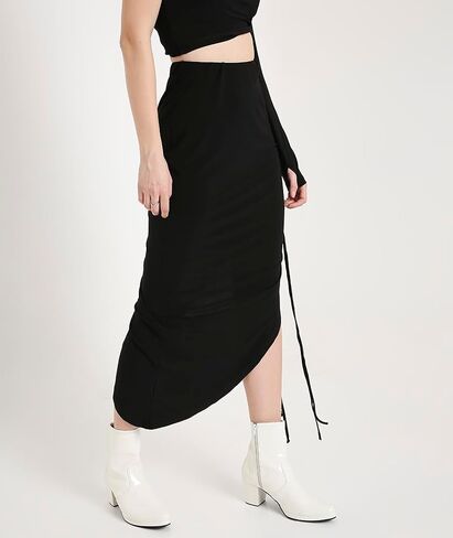 MARCEL & MAE Women's Asymmetrical Ruched Midi Skirt | High Waist Drawstring Skirt with Flattering Slim Fit Design in Saudi Arabia