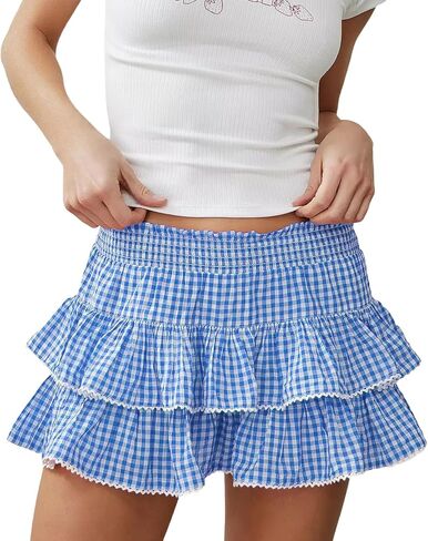 Mini Ruffle Skirt Women Line Line Line Smocked Ploral Boho المرن المرن عالي الطبقات Y2K Tier Tier Tier Tier in Kuwait