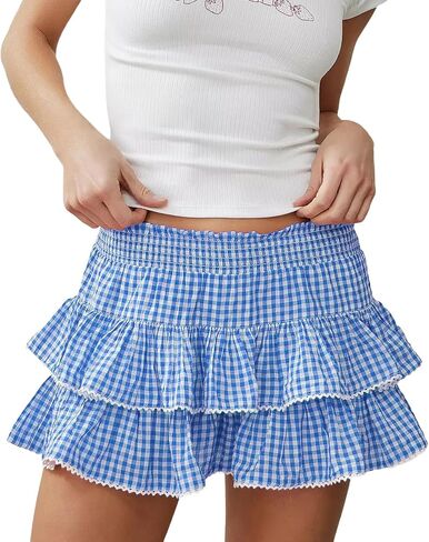 Mini Ruffle Skirt Women Line Line Line Smocked Ploral Boho المرن المرن عالي الطبقات Y2K Tier Tier Tier Tier in Saudi Arabia