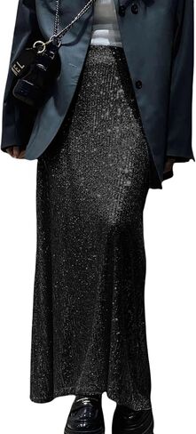 Jumisee Women's Silver Severy Midi Skirt stretcy High Jeist Long Skirt Glitter Pencil Skirt for Night Out Party in Saudi Arabia