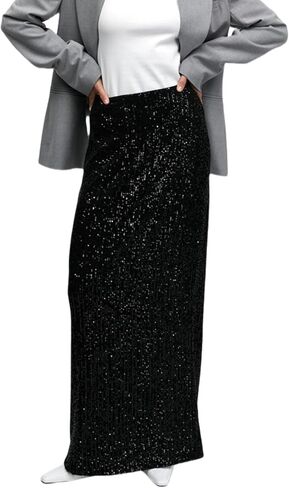 Jumisee Women's Silver Severy Midi Skirt stretcy High Jeist Long Skirt Glitter Pencil Skirt for Night Out Party in Saudi Arabia