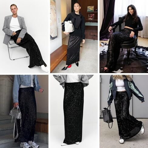Jumisee Women's Silver Severy Midi Skirt stretcy High Jeist Long Skirt Glitter Pencil Skirt for Night Out Party in Saudi Arabia