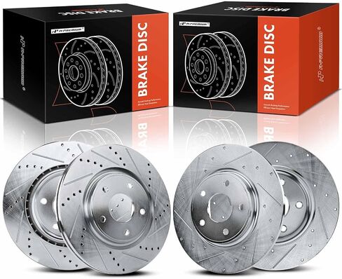 A-Premium Front and Rear Drilled and Slotted Disc Brake Rotors Compatible with Select Dodge, Chrysler, Ram and Volkswagen Models - Grand Caravan, Journey, Town & Country, C/V, Routan, 4-PC Set in Saudi Arabia