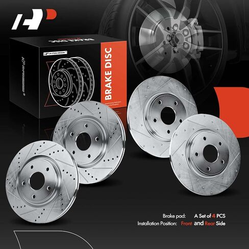 A-Premium Front and Rear Drilled and Slotted Disc Brake Rotors Compatible with Select Dodge, Chrysler, Ram and Volkswagen Models - Grand Caravan, Journey, Town & Country, C/V, Routan, 4-PC Set in Saudi Arabia