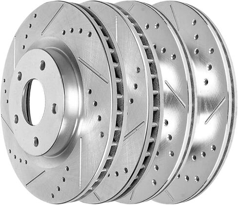 AutoShack Front and Rear Drilled Slotted Brake Rotors Silver Set of 4 Replacement for 2008-2013 Nissan Rogue 2014-2015 Rogue Select 2.5L AWD FWD BRKPKG039008 in Kuwait