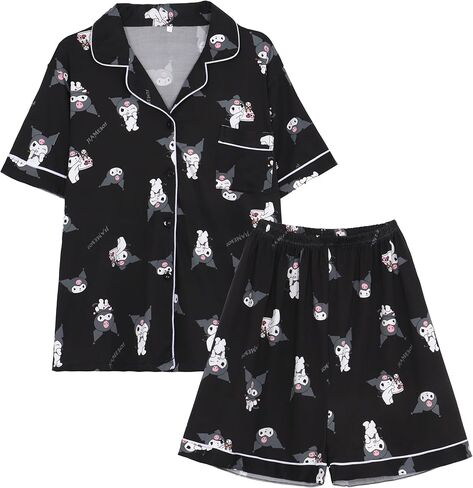 Kawaii Cartoon Pajamas for Women Girls Sleepwear Loungewear Short Sleeve Shirt with Shorts 2 Piece Pajama Sets in Kuwait