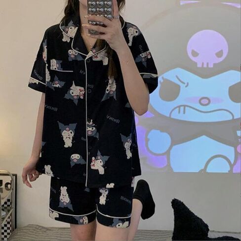 Kawaii Cartoon Pajamas for Women Girls Sleepwear Loungewear Short Sleeve Shirt with Shorts 2 Piece Pajama Sets in Kuwait
