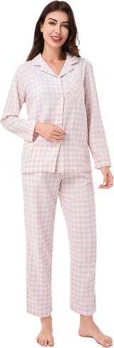 DAVID ARCHY 100% Cotton Pajamas for Women Soft 2 Piece Plaid PJS Sleepwear Loungewear Sets for Women Button Long Sleeve in Saudi Arabia
