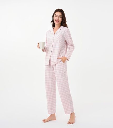 DAVID ARCHY 100% Cotton Pajamas for Women Soft 2 Piece Plaid PJS Sleepwear Loungewear Sets for Women Button Long Sleeve in Saudi Arabia