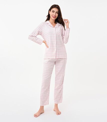 DAVID ARCHY 100% Cotton Pajamas for Women Soft 2 Piece Plaid PJS Sleepwear Loungewear Sets for Women Button Long Sleeve in Saudi Arabia