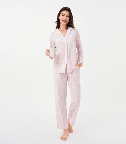 DAVID ARCHY 100% Cotton Pajamas for Women Soft 2 Piece Plaid PJS Sleepwear Loungewear Sets for Women Button Long Sleeve in Saudi Arabia