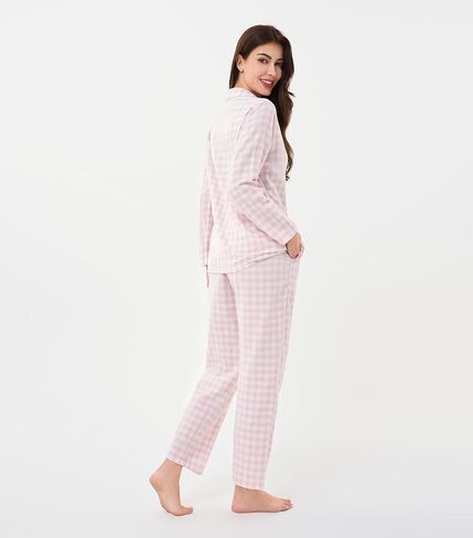 DAVID ARCHY 100% Cotton Pajamas for Women Soft 2 Piece Plaid PJS Sleepwear Loungewear Sets for Women Button Long Sleeve in Saudi Arabia