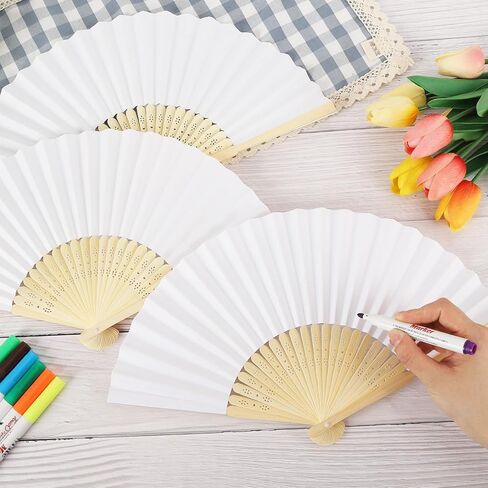 100pcs Paper Fans Handheld Folding Fans Bulk Fans for Line Dancing Bulk White Wedding Fans Folding Fans Handheld for Guest Dancing Party DIY Craft Photo Props Wall Decoration in Kuwait