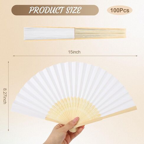 100pcs Paper Fans Handheld Folding Fans Bulk Fans for Line Dancing Bulk White Wedding Fans Folding Fans Handheld for Guest Dancing Party DIY Craft Photo Props Wall Decoration in Kuwait