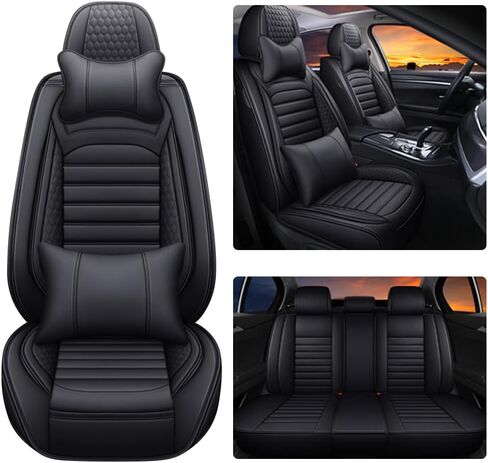 Leather Car Seat Covers for Nissan Sentra 2006-2024,Car Seat Covers Full Set,Seat Covers with Safety,Waterproof Seat Cover Compatible Airbag(5pcs Black Luxury) in Kuwait