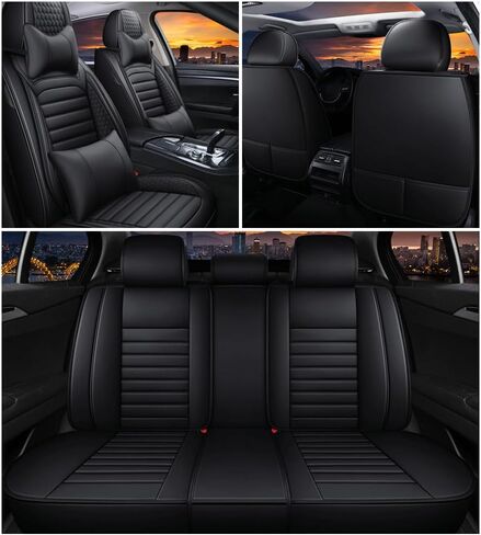 Leather Car Seat Covers for Nissan Sentra 2006-2024,Car Seat Covers Full Set,Seat Covers with Safety,Waterproof Seat Cover Compatible Airbag(5pcs Black Luxury) in Kuwait