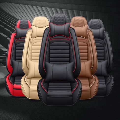Leather Car Seat Covers for Nissan Sentra 2006-2024,Car Seat Covers Full Set,Seat Covers with Safety,Waterproof Seat Cover Compatible Airbag(5pcs Black Luxury) in Kuwait