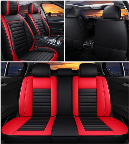 Leather Car Seat Covers for Nissan Sentra 2006-2024,Car Seat Covers Full Set,Seat Covers with Safety,Waterproof Seat Cover Compatible Airbag(5pcs Black Luxury) in Kuwait