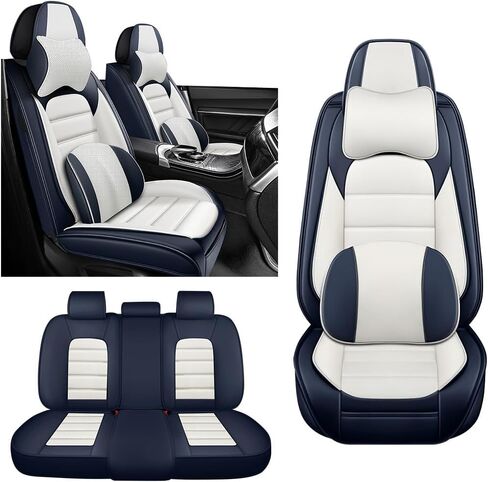 أغطية مقعد السيارات لمازدا CX-5 2002-2025 مع مساند الرأس ، وميضات مقاعد مخصصة 360 درجة متوافقة مع وسادة مقعد السيارة غير المنقولة في الموسم (الأزرق والأبيض/الفاخر) in Kuwait