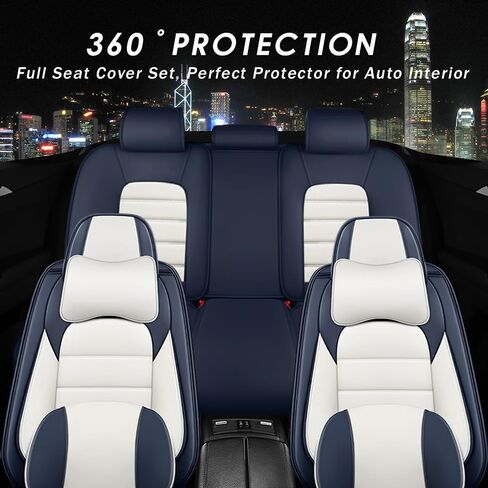 أغطية مقعد السيارات لمازدا CX-5 2002-2025 مع مساند الرأس ، وميضات مقاعد مخصصة 360 درجة متوافقة مع وسادة مقعد السيارة غير المنقولة في الموسم (الأزرق والأبيض/الفاخر) in Kuwait