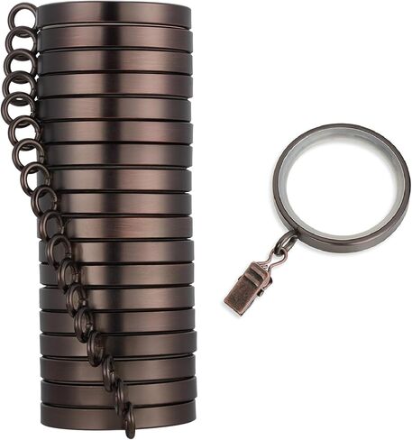 MODE Cambria Designer Series - Premium Easy Glide 18 Count Curtain Rings - Metal with Smooth, Quiet Nylon Inserts with Clips - 2 inch Diameter (1-5/8 inch Inside Diameter) - Oil Rubbed Bronze in Kuwait