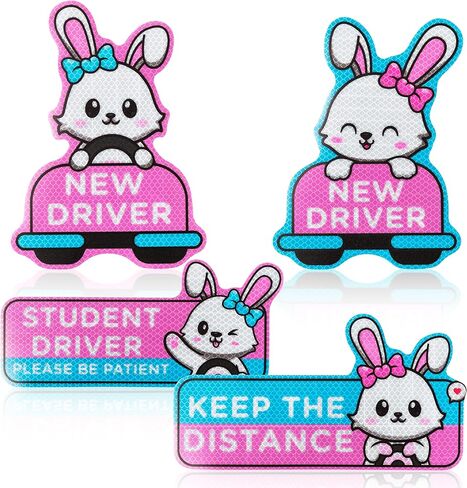 4pcs Cartoon Cat Student Driver Car Magnet, 9 Inch Cute New Driver Sign for Car Cartoon Reflective Student Driver Car Magnet Sticker Gift for Teen Girls Reusable Car Bumper Safety Sign in Saudi Arabia