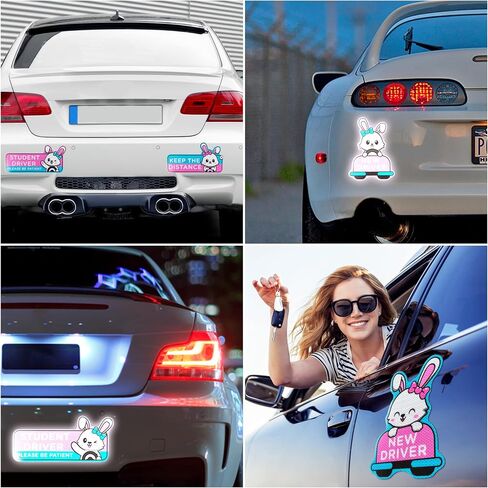 4pcs Cartoon Cat Student Driver Car Magnet, 9 Inch Cute New Driver Sign for Car Cartoon Reflective Student Driver Car Magnet Sticker Gift for Teen Girls Reusable Car Bumper Safety Sign in Saudi Arabia