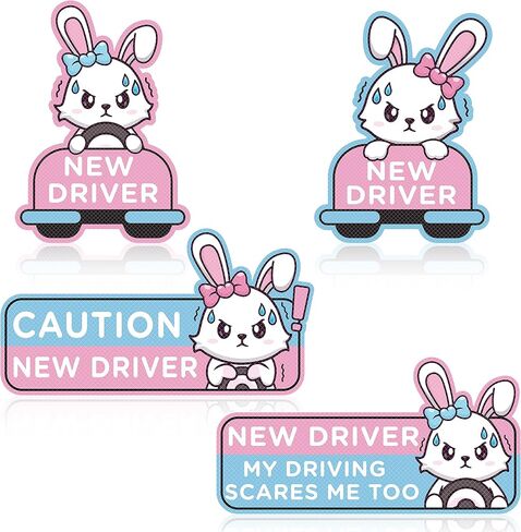 4pcs Cartoon Cat Student Driver Car Magnet, 9 Inch Cute New Driver Sign for Car Cartoon Reflective Student Driver Car Magnet Sticker Gift for Teen Girls Reusable Car Bumper Safety Sign in Saudi Arabia