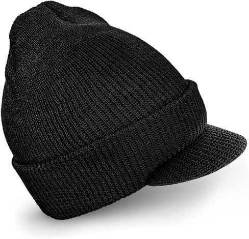Genuine G.I. Winter Beanie Cap with Visor, 100% Knitted Wool, Double-Layer Winter Hat, Made in USA in Kuwait