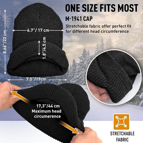 Genuine G.I. Winter Beanie Cap with Visor, 100% Knitted Wool, Double-Layer Winter Hat, Made in USA in Kuwait